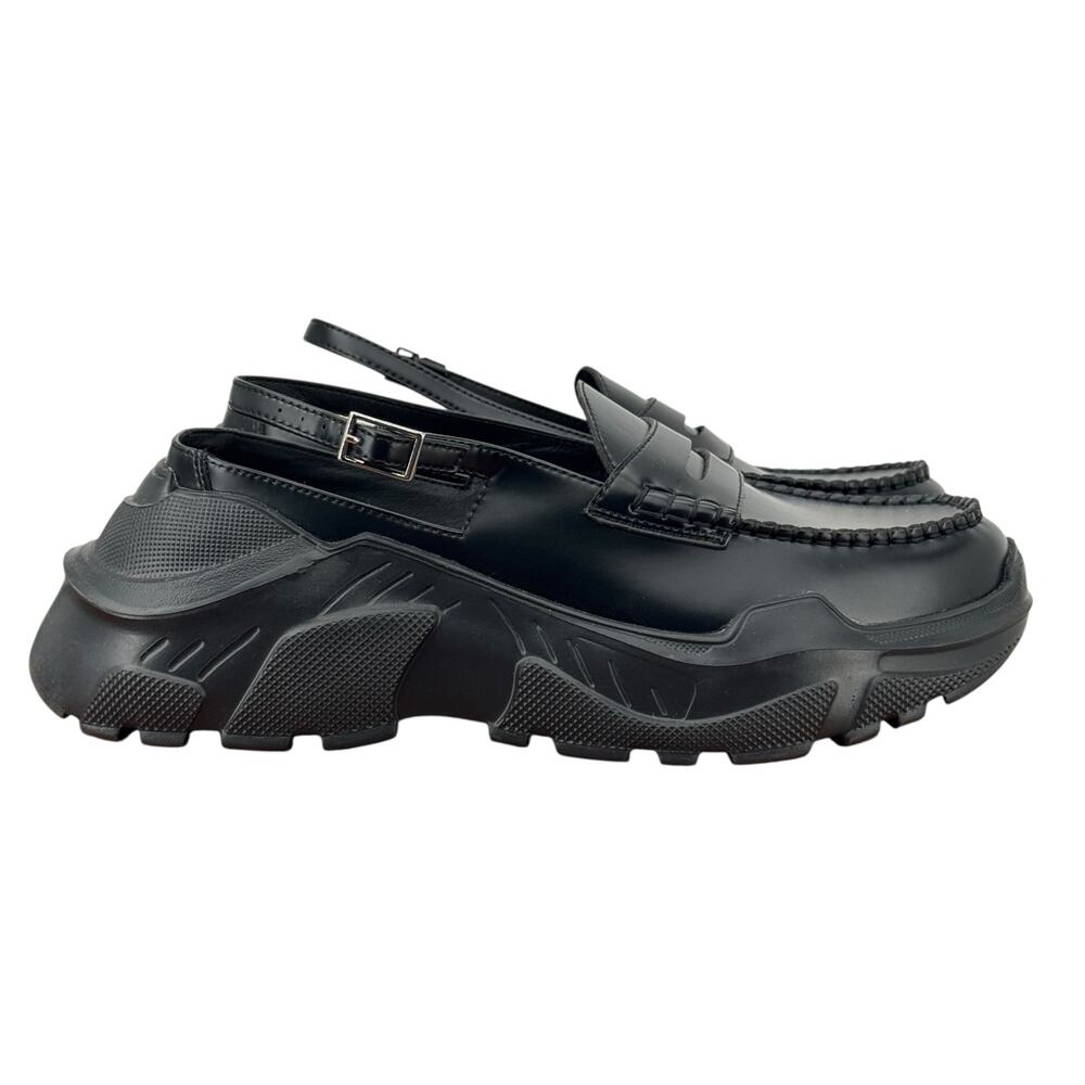 AKIKOAOKI Demi Platform Loafer Black × Black Faux Leather 8.5 Womens School Girl